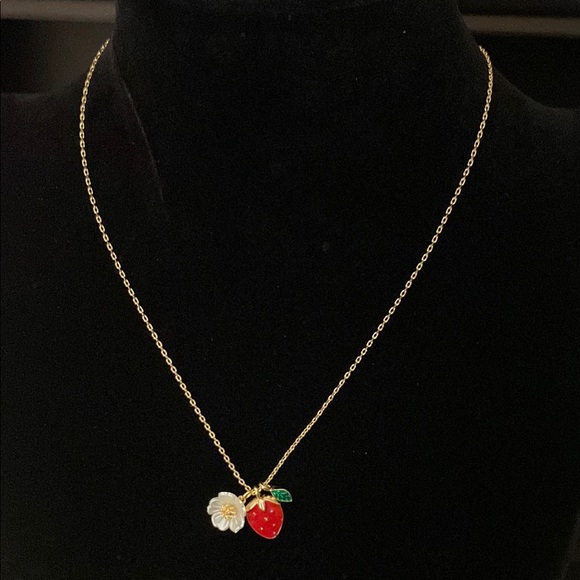 Gold Strawberry and Flower Pendant Necklace - Picture 1 of 1